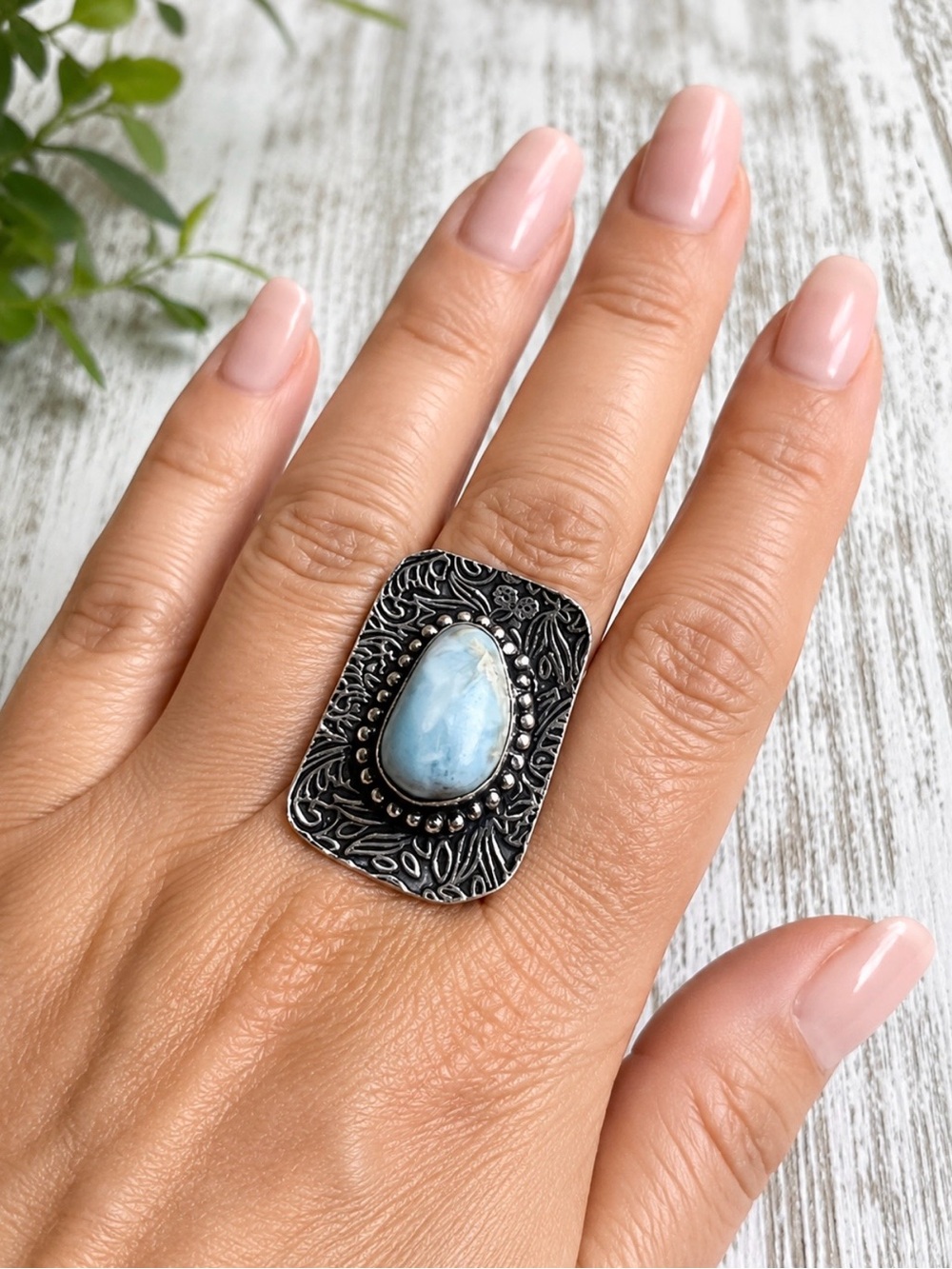 Genuine Larimar Gemstone ring sz 7 925